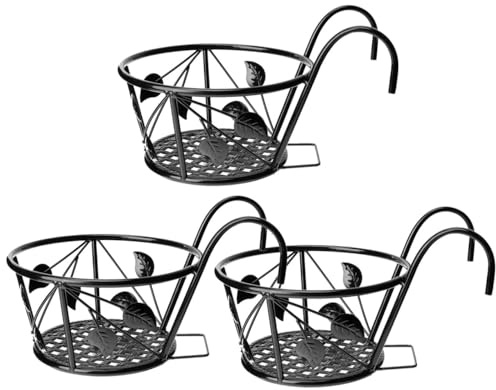 INOOMP 3 Pezzi Portafiori da Appendere in Ferro Nero Design Salvaspazio e Facile Installazione, Scaffale Porta Piante per Balcone e Spazio Esterno Raffinato e Pratico
