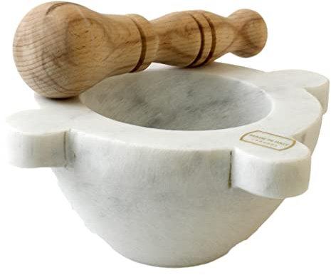 MARMO IN MRM320110 Mortero, 18 cm, altura 10 mármol, blanco, con Pest