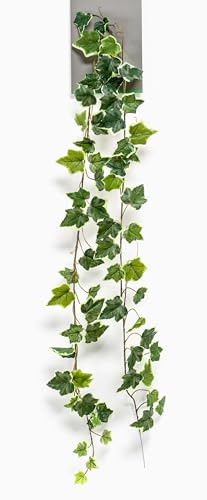 artplants.de Guirnalda de yedra Artificial, Tacto Real, Blanco-Verde, 180cm | 65 Hojas - zarcillo - Planta sintética