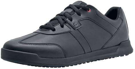 Shoes for Crews Men's Vegan Leather Slip-Resistant Work Sneakers – Comfortable, Water-Repellant, Non-Slip, Removable Insoles, Ideal for Restaurant Catering Kitchen, Chef-Footwear – Freestyle II Black