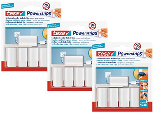 Großpackung tesa Powerstrips® Kabel-Clip, selbstklebend, spurlos wieder ablösbar, weiß (3 Packungen (15 Clips), A)