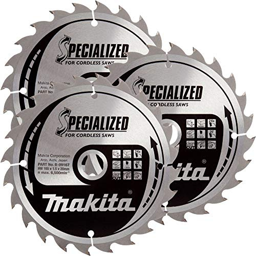 Makita B-09167 165mm x 24T x 20mm Specialized Circular Saw Blade Pack of 3
