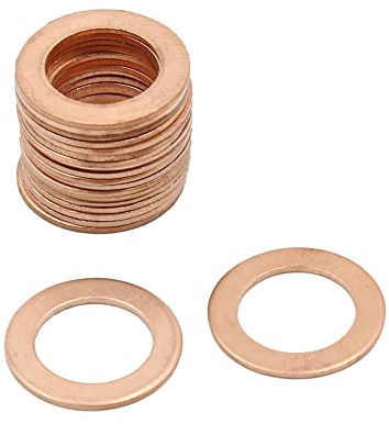 sourcing map 20 Stücke Kupfer-Dichtringe 14mm Für Wannenstopfen | Detaillierte Größe: 14X21.5X1mm (ID*OD*T), Für Sumpfstopfen, Wasser, Kraftstoff, Hydraulik