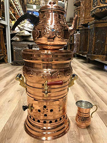 Copper Samovar Tea Pot Set Charcoal Handmade Real Copper Samovar