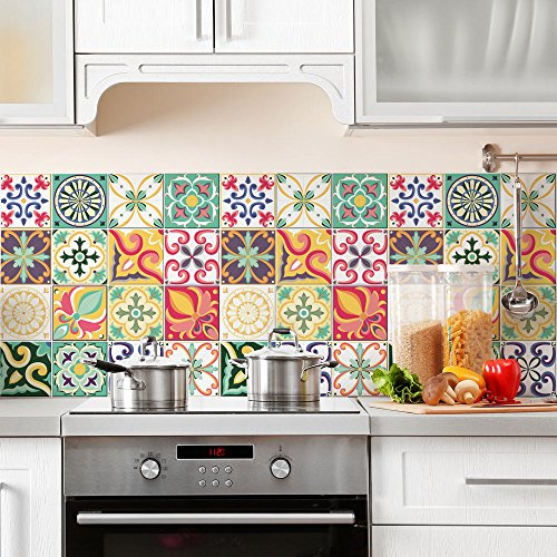 RE-COVERTILES Fliesenaufkleber für Küche und Bad 24 Stück 10x10 cm PS00049 | PVC Material, Wasserfest, Kratzfest, Wanddekoration, Selbstklebend, Made in Italy
