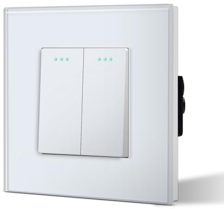 BSEED Interruttore per luci a levetta a 2 vie, bianco pulsante, 10 Ampere, interruttore meccanico da parete 86 mm, telaio in vetro, interruttore standard