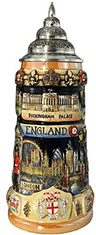 KING Bierkrug England Panorama Seidel 0,75 Liter Bierseidel, kobalt, handbemalt, mit Deckel
