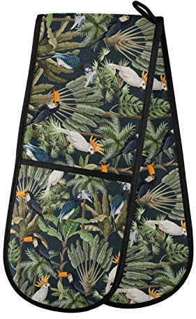ZZXXB Tropical Parrot Double Oven Mitt Heat Resistant Non-Slip Kitchen Gloves Extra Long 7 x 35 for Cooking Baking Barbecue Grilling