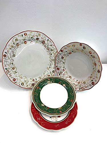 Servizio da Tavola 18 Pezzi In Porcellana Tempo di Festa 6 Piatti Piani 6 Piatti Fondi 6 Piatti Frutta Decoro Natalizio