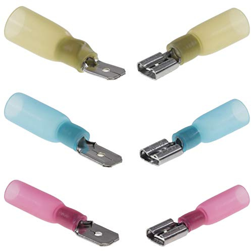 Flachstecker Kabelschuhe Flachsteckerhülsen Schrumpfschlauch Steckverbinder Isoliert (25, Flachsteckerhülse/Vollisoliert: gelb/weiblich 4.0-6.0 mm² 24A 6,3mm)