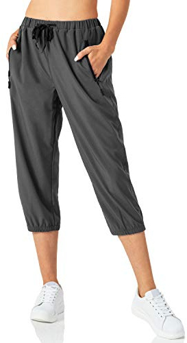 Butrends Damen Leichter Jogger Caprihose Casual Schnell trocknend Hose Workout 3/4 Workout Joggerhose Sonnenschutz UPF 50+ Wanderhose mit Tasche Grau, M