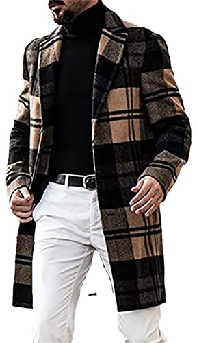 Pardessus à Carreaux pour Hommes Élégant 3/4 Veste Longue pour Hommes Manteau d'hiver épais avec Poches