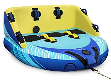 EVAJOY 3 Person Towable Tube for Boating, Inflatable Towable Tubes for Boats 1-3 Rider, Water Sports Tube with Dual Front and Back Tow Points, Inflatable Boat with Nylon Tow Rope and Air Pump