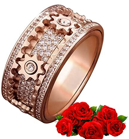 AMZCOM Spinner Ringe für Frauen, Angst Ring Damen Edelstahl, Anxiety Fidget Ring mit LED-Licht Ringbox, Stressabbau Drehbarer Zappelringe für Damen Herren