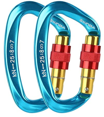 Harilla 2 Stück Aluminium Karabinerhaken, Hochbelastbar, Kletterausrüstung Zubehör, Blau, 10x5.6cm
