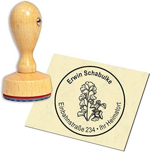 Stempel Adressstempel Holzstempel - Petersilie - rund ∅ 40mm personalisiert als Firmenstempel Namensstempel Bürostempel