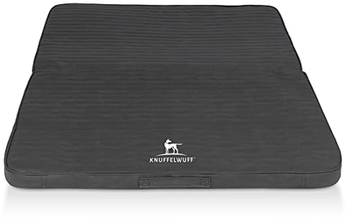 Knuffelwuff Faltbare Reisematte Orthopädisch Roanoke Hundematte aus Laser gestepptem Kunstleder 100 x 80cm Schwarz - Abnehmbarer Bezug - waschbar - für große, mittelgroße und kleine Hunde