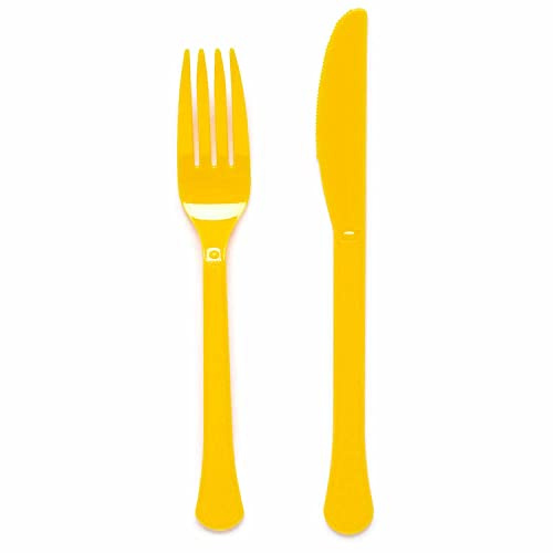Amscan 9915411-205 - Buttercup Yellow Eco-Friendly Re-usable Dishwasher Safe Mixed Cutlery - 24 Pack