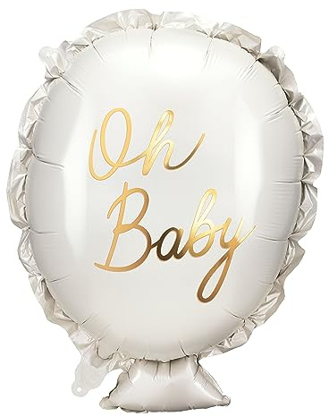 Globo de plástico con texto Oh Baby 37 x 53 cm, globo para helio o aire, globo para baby shower, baby shower, niños y niñas, globo de aluminio como regalo de nacimiento, color blanco y dorado