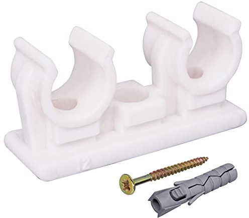 SKIR'CO Lot de 50 colliers de serrage doubles en plastique pour tuyaux de 12 mm, collier de serrage de type U, clips de tube blancs, cintres de tuyau