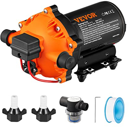 VEVOR Water Diaphragm Pump, 12V DC, 5.5 GPM Flow, 70 PSI Rated Pressure (40-100 PSI Adjustable), 1/2 MNPT Self Priming Sprayer Pump with Pressure Switch for RV Camper Marine Boat Lawn, FCC Certified