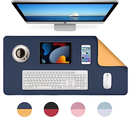 MumdoYAL Schreibtischunterlage, Mauspad, Desk Mat, wasserdichte Tischunterlage aus PU, 80 x 40 cm, ideal für Büro- oder Heimbereich, doppelseitig (Gelb/Dunkelblau)