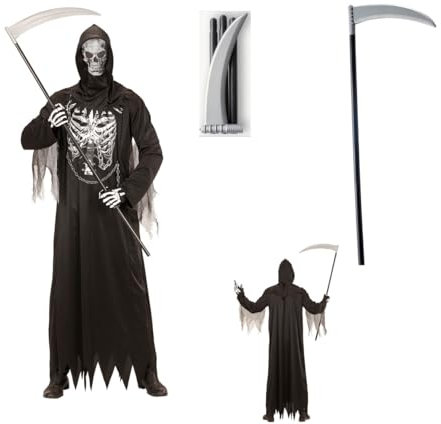 Scherzwelt.de Kostüme und mehr Herren Kostüm Sensenmann mit Kette + Maske mit Sense Halloween Kostümset (XL - 54/56)