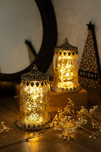 Jinfa Lot de 2 Lanternes LED en forme de cloche, lampes d'ambiance décoratives de style oriental | Or | Ø 11cm × H 19cm