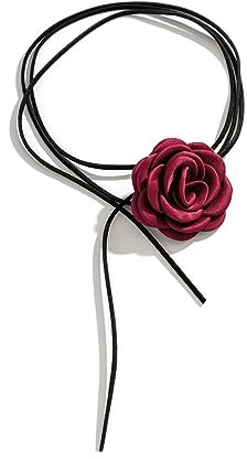 Clataly Handgemachte Rose Blume Halskette Floral Flanell Choker Halskette Einstellbare Hochzeit Braut Party Geburtstag für Frauen Mädchen (Rot)
