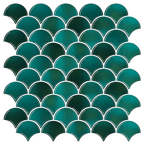 VEELIKE Fliesenaufkleber Dunkelgrün Fächerform Klebefliesen Küche Sektor Küchenfliesen Selbstklebend Fliesen Fliesenfolie Badezimmer Fliesen Überkleben Fliesensticker 30.5cm×30.5cm 6 Stück