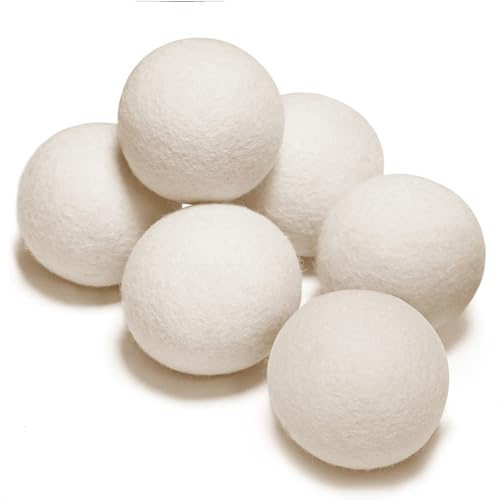 100% New Zealand Wool Dryer Balls L Size – 6 Pack, Organic & Chemical-Free Fabric Softener, Baby Safe & Hypoallergenic, Reduces Static, Wrinkles & Drying Time, Reusable for 1000+ Loads