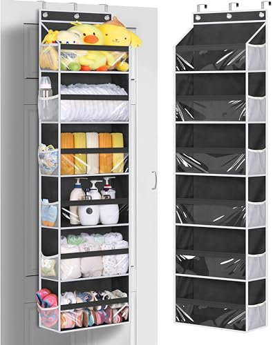 MISSLO Back of Door Storage Organizer Hanging with 6 Large Pockets 12 Side Pockets Closet Door Organizer Baby Organization for Bathroom, Pantry, Bedroom, Nursery, Clothes, Toys, Diapers, Black