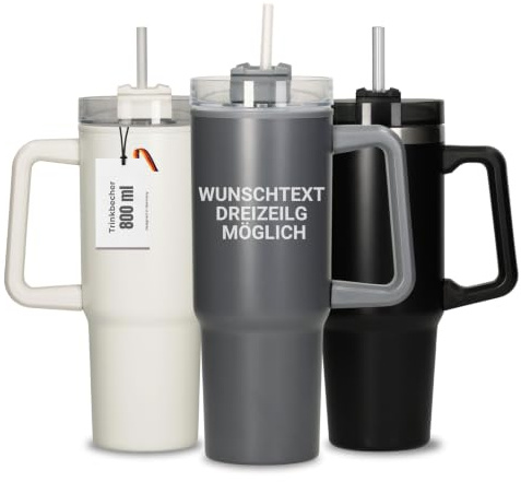 Personalisierter Vakuumbecher Tampa 800ml Edelstahl - Trinkbecher mit Griff | doppelwandig, Edelstahl, Schraubverschluss, auslaufsicher, Kaffee, Tee, Büro, gravierbar, Wasserflasche