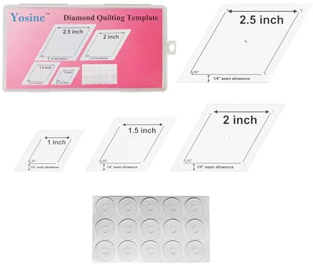 Yosine Diamant-Steppschablonen-Set für Quilten, 60 Grad, mit 1/4 Nahtzugabe, 2,5 cm, 3,8 cm, 5,1 cm, 6,3 cm, 6,3 cm, Acryl-Diamant-Steppschablonen-Set zum Nähen, Patchwork, Basteln, 4 Größen