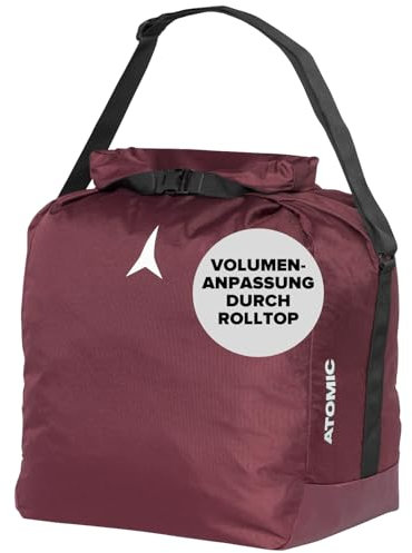 ATOMIC A Bag in Maroon I Skischuhtasche I Praktische Tasche für den Winter & Sommer I Skischuhaufbewahrung I Wintersporttasche mit anpassbaren Schultergurt & Rolltop I Herausnehmbare Skischuh-Platte