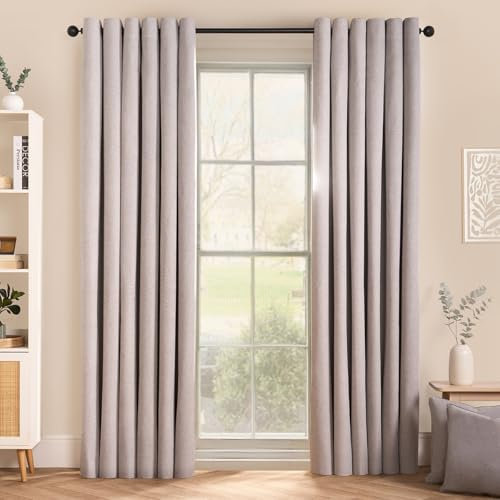 OHS Silver Eyelet Curtain Woven Texture, Decorative Lined Curtains for Summer Winter Blackout Long Curtains for Living Room Bedroom Soft Modern, 66x90