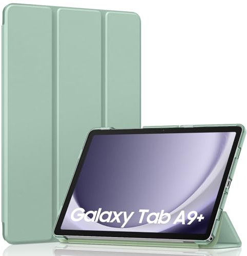 MoKo Custodia per Galaxy Tab A9+/A9 Plus 11 Pollici 2023, Cover Protettiva Sottile con Supporto e Retro Rigido Traslucido in PC per Tab A9 Plus SM-X210/X216/X218, Auto Sveglia/Sonno, Verde Agave