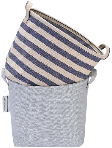 Sea Team Storage Baskets Organizer Box Bins in Cotton Linen Foldable with Hle Decorative for Home Toiletry Stationery Sundries Toys Jewerly Color Beige 33 * 33 * 26CM 2PCS