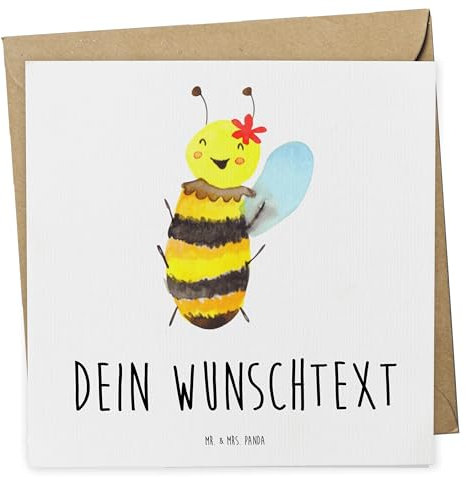 Mr. & Mrs. Panda Personalisierte Deluxe Karte Biene Happy - Geschenke, Geburtstagskarte, Grußkarte Selbst Gestalten, Selber Drucken, Glückwunschkarte, Grußkarten Personalisiert