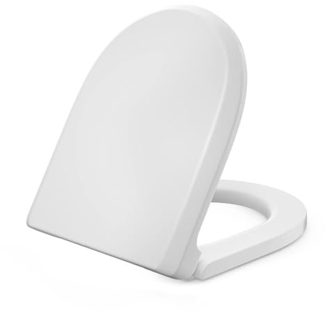 Giural Sedile WC Copriwater D Forma, con Chiusura Ammortizzata, Tavoletta WC Antibatterico Soft Close Toilet Seat con Cerniere Regolabili,35 * 44cm