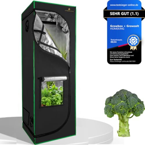 HOMEKING Growzelt 60x60x180 | Ideal für Anfänger & Profis | Zuchtzelte für Hydrokulturen | Stabil, Lichtdicht 1680D & Reflektierend | Indoor Box Gewächshaus Hydroponic System | Grün