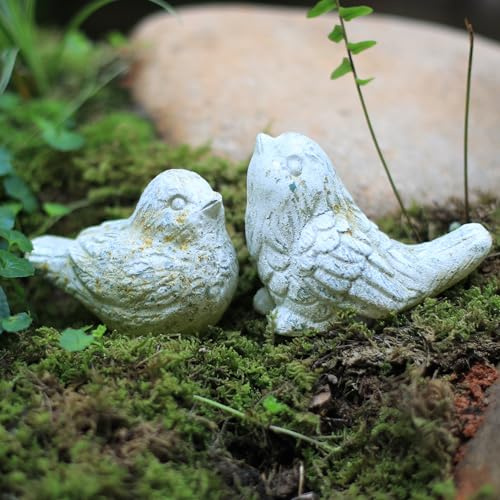Z&Z ornamentorum Vogelstatuen für den Außenbereich, Deko-Figuren für Zuhause, Zement, Vogel-Skulptur für Terrasse, Hof, Rasen, Ornament, 2 Stile/Set, Steindekorationen für drinnen und draußen