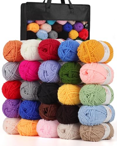 Aeelike Acrylgarn zum Häkeln, Stricken, 25 Farben, weiche Garnknäuel, 1700 m, mehrfarbiges Garn-Set für Bastelarbeiten, Decken und kleine Projekte