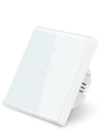 Zigbee Smart Wandschalter, Glas Touch Panel Kompatibel mit Alexa, Google Assistant, Keine Neutralleitung erforderlich und Neutralleitung erforderlich Dual Mode,EU 10A (1 Gang)