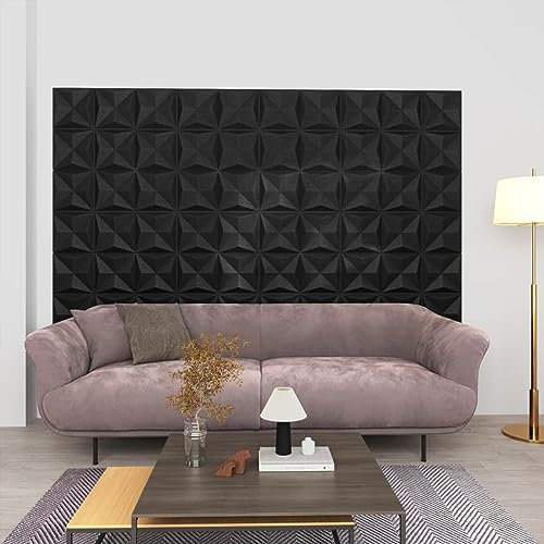 CIADAZ 3D-Wandpaneele 48 STK, Deckenpaneele, Wall Panel, Wandverkleidung, Wandgestaltung, Wanddeko, Dekorative Wandpaneele, 50x50 cm Origami Schwarz 12 m²