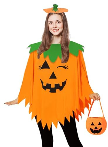 AOLIUP Halloween Kürbis Kostüm Damen - Kürbis Kostüme Erwachsene Umhang für Karneval Frauen Cosplay Party Kleid Mit Kürbishut Tasche