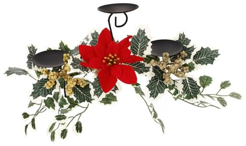 MAGICLULU Weihnachtlicher Kerzenhalter Mit Poinsettia Und Blättern Vintage Tischdekoration Für Weihnachten Eleganter Desktop Teelichthalter Für Festliche Anlässe Und Design