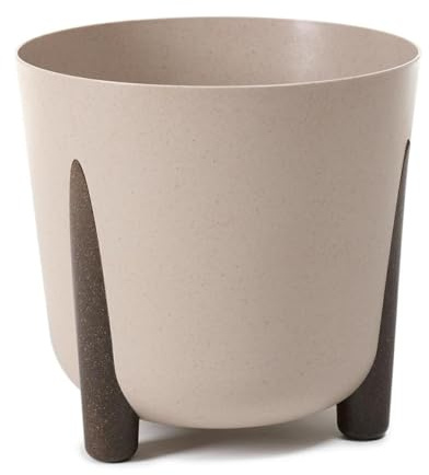 HowHomely Beige Blumentopf Kunststoff mit Braunen Füßen | ECO Pflanzschalen Ø 34,1 x H 32 cm | Leichter und Stabiler Blumenübertopf für Indoor oder Balkon und Terrasse