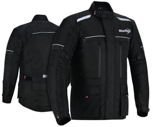 Shelly Premium Motorcycle Jacket Men for Adventure/Touring with Cordura Textile Windproof Summer Winter Long Jacket for Motorbike Racing, Riding(UK, Alpha, L, Regular, Regular, Black)