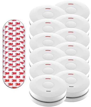 10er Rauchmelder Feuermelder Set, Jeising SD-432 mit langlebiger 10 Jahres Batterie, 10x Magnetpad -TÜV Zertifiziert EN14604, Stummschaltfunktion - kein lästiger und teurer Batterie wechseln nötig